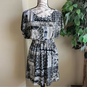 Mandee Dolman Sleeve Belted Printed Dress Gray Sz S